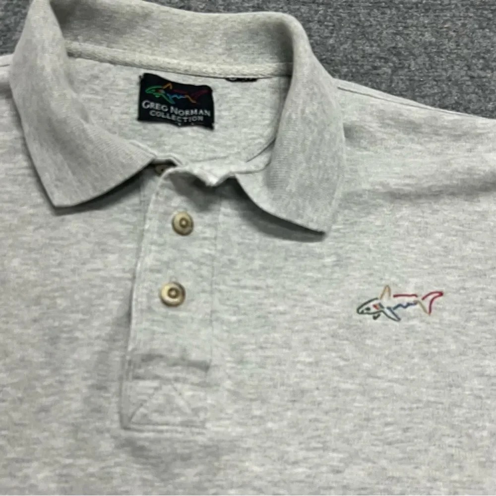 Vintage Greg Norman Collection Rainbow Shark Logo Polo Shirt Mens XL Gray Golf